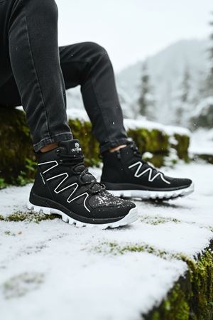 Boy Uzatan Gizli Topuk Siyah Beyaz Street Erkek Outdoor Trekking Bot - kopya