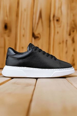 Boy Uzatan Gizli Topuk Siyah Hakiki Deri Erkek Casual Ayakkabı