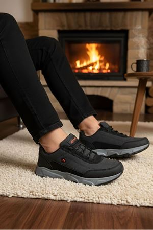 Boy Uzatan Gizli Topuk Füme Siyah Outdoor Trekking Erkek Ayakkabı
