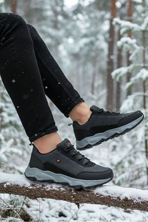 Boy Uzatan Gizli Topuk Füme Siyah Outdoor Trekking Erkek Ayakkabı