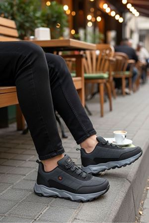 Boy Uzatan Gizli Topuk Füme Siyah Outdoor Trekking Erkek Ayakkabı
