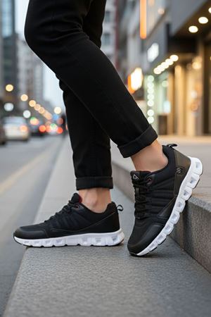 Boy Uzatan Gizli Topuk Siyah Çizgili Erkek Spor Ayakkabı