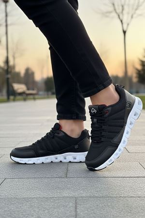 Boy Uzatan Gizli Topuk Siyah Çizgili Erkek Spor Ayakkabı