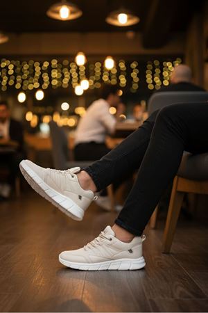 Boy Uzatan Gizli Topuk Bej Çizgili Erkek Spor Ayakkabı