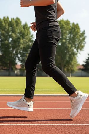 Boy Uzatan Gizli Topuk Bej Çizgili Erkek Spor Ayakkabı