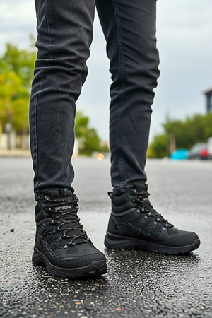 Boy Uzatan Gizli Topuk Siyah Füme Su Geçirmez Erkek Trekking Bot