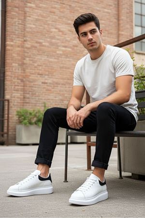 Boy Uzatan Gizli Topuk Beyaz Yüksek Taban Erkek Spor Ayakkabı