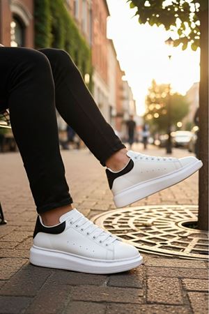 Boy Uzatan Gizli Topuk Beyaz Yüksek Taban Erkek Spor Ayakkabı