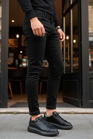 Boy Uzatan Gizli Topuk Siyah Yüksek Taban Erkek Spor Ayakkabı