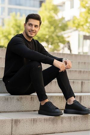 Boy Uzatan Gizli Topuk Siyah Yüksek Taban Erkek Spor Ayakkabı