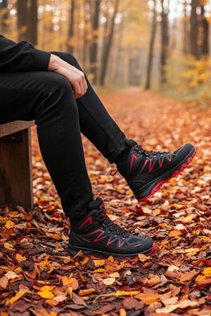 Boy Uzatan Gizli Topuk Siyah Kırmızı Erkek Outdoor Trekking Bot