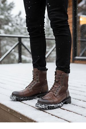 Boy Uzatan Gizli Topuk Kahve Hakiki Deri Erkek Postal Bot