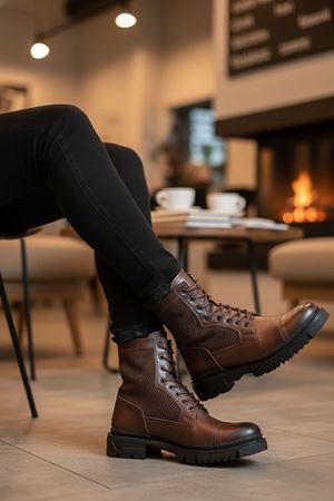 Boy Uzatan Gizli Topuk Kahve Hakiki Deri Erkek Postal Bot