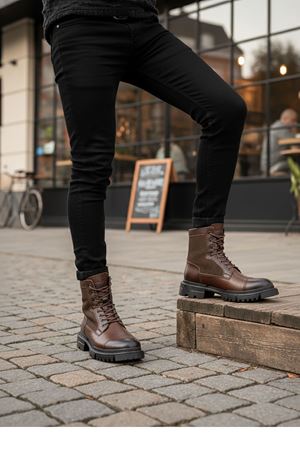 Boy Uzatan Gizli Topuk Kahve Hakiki Deri Erkek Postal Bot