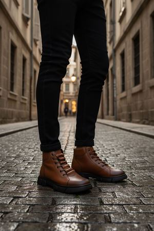 Boy Uzatan Gizli Topuk Taba Merdiven Lastikli Hakiki Deri Erkek Bot