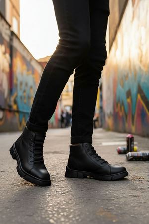 Boy Uzatan Gizli Topuk Siyah Merdiven Lastikli Hakiki Deri Erkek Bot