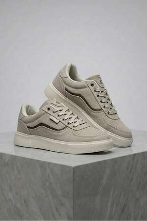 Boy Uzatan Gizli Topuk Bej Motto Erkek Sneaker Ayakkabı