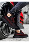 Boy Uzatan Gizli Topuk Siyah Kırmızı Piton Triko Süper Soft Erkek Spor Ayakkabı