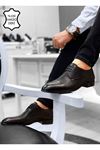Boy Uzatan Gizli Topuk Siyah Armürlü İtalyan Hakiki Deri Erkek Klasik Ayakkabı