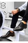 Boy Uzatan Gizli Topuk Siyah Hasır Desen İtalyan Hakiki Deri Erkek Klasik Ayakkabı