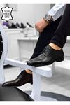 Boy Uzatan Gizli Topuk Siyah Örgülü İtalyan Hakiki Deri Erkek Klasik Ayakkabı