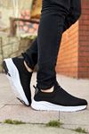 Boy Uzatan Gizli Topuk Siyah Beyaz Slip-On Erkek Spor Ayakkabı