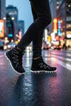 Boy Uzatan Gizli Topuk Siyah Beyaz Street Erkek Outdoor Trekking Bot - kopya